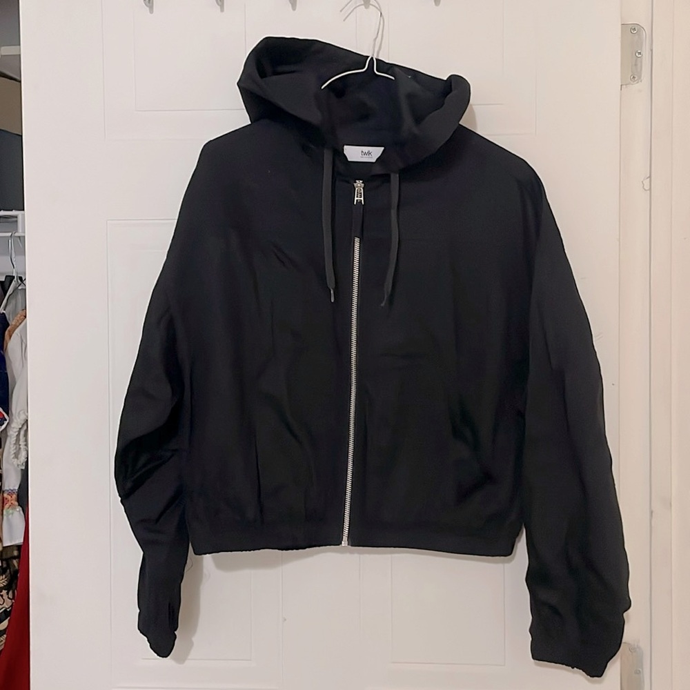 Drill cropped bomber jacket light black hoodie jacket with zipper